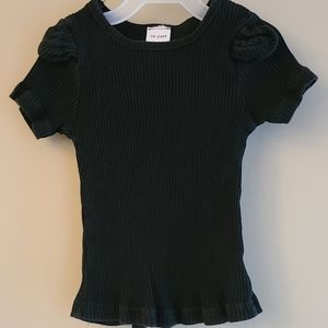 Black snug fitting ribbed short sleeved top